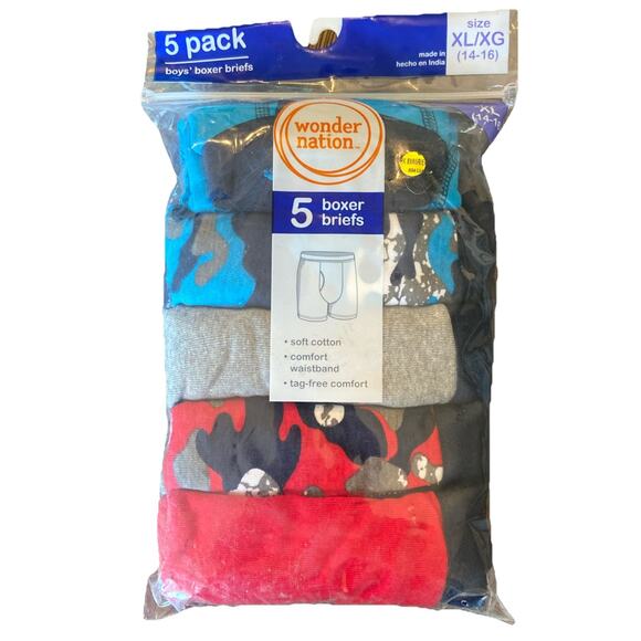 Wonder Nation Boxer Briefs 5 Pack Cotton SZ L10-12, XL 14- 16 Assorted Colors - Picture 1 of 8